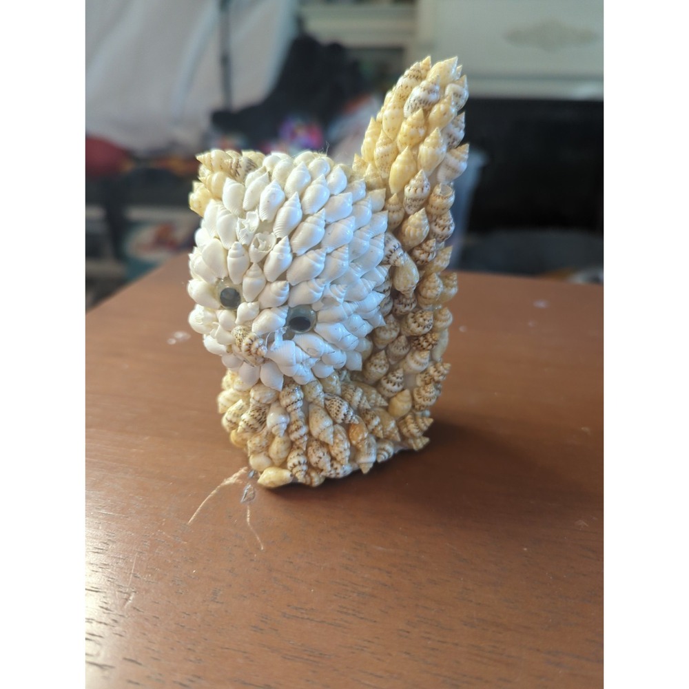 Vintage Folk Art Squirrel Shell Google Eyes Figurine Souvenir MCM